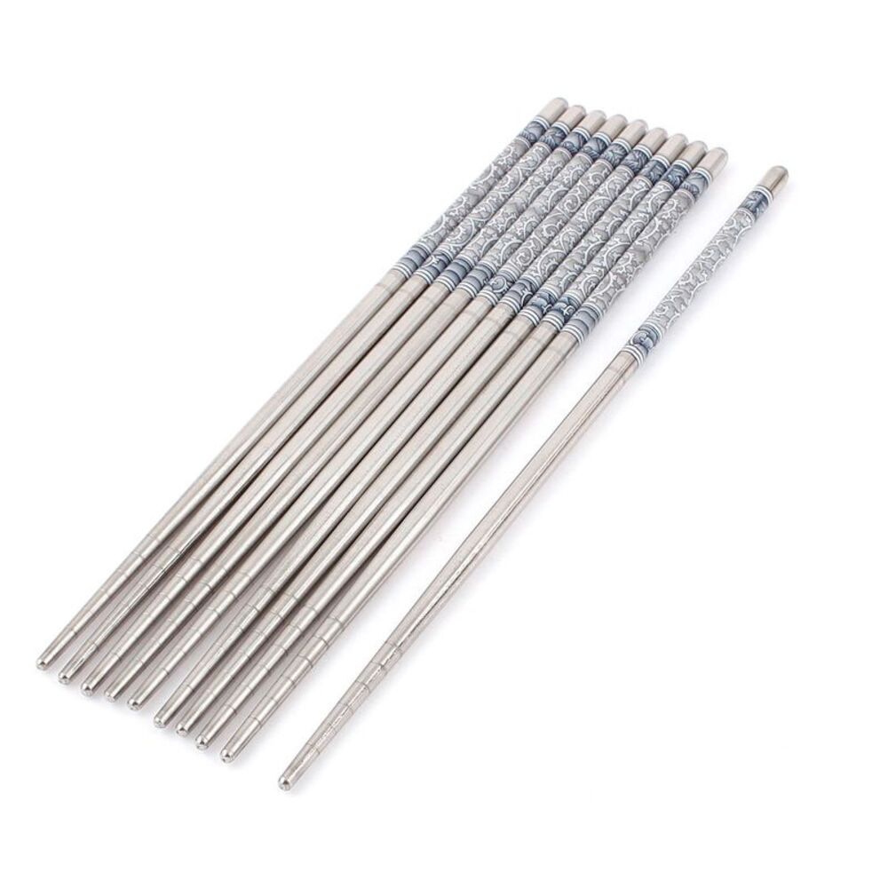 Reusable Stainless Steel Floral Pattern Tableware Chopsticks 5 Pairs